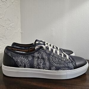 Taft Jack Sneakers Mens 9 42 Navy Paisley Jacquard Leather Trim Embroidered
